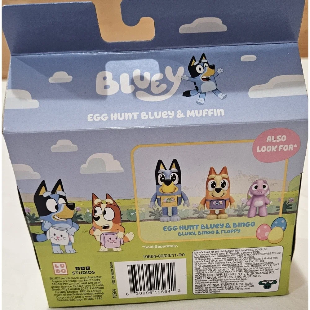 NIB Bluey Egg Hunt Bluey & Muffin Figure Set Moose Toys Easter Bunny Set w/ Box